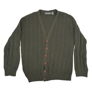 Oscar de la Renta Mens Olive Green Cable Knit Button Front Cardigan XL
